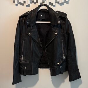 7 For All Mankind Black Leather Biker Jacket